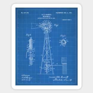 Windmill Patent - Farmer Rancher Country Farmhouse Art - Blueprint Sticker